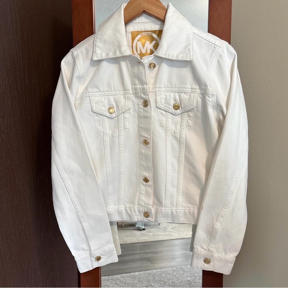 Michael Kors white jean jacket with gold hardware Size Small